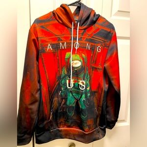 Among US Men’s Red Black Pullover Hoodie Sweatshirt Size Large